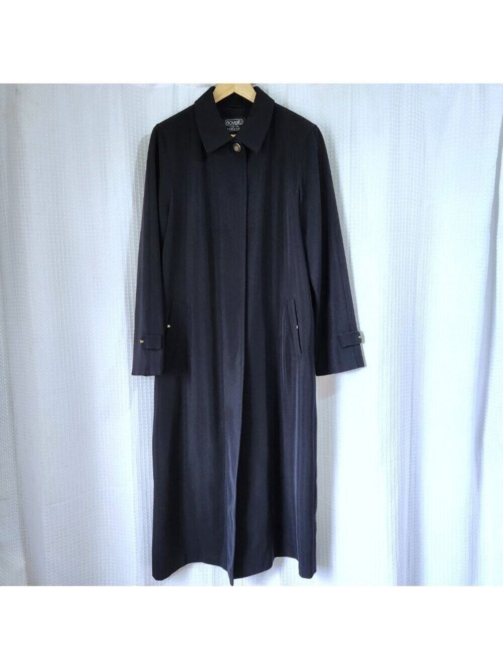 Novelti for Lindor Women’s Long Blue Coat Size 9/10 Button Front Lined Polyester